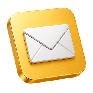 On the contact us page, a decorative 3D mail envelope icon